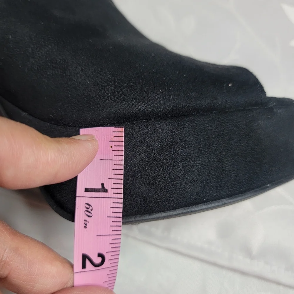 Lulu's Chandra Black Vegan Suede Block Heels Platform Open Toe Slides Mules 8.5‎